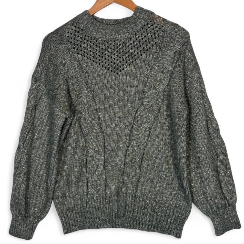 LC Lauren Conrad Green Cable Knit Sweater Womens Large Chunky Cozy Pullover